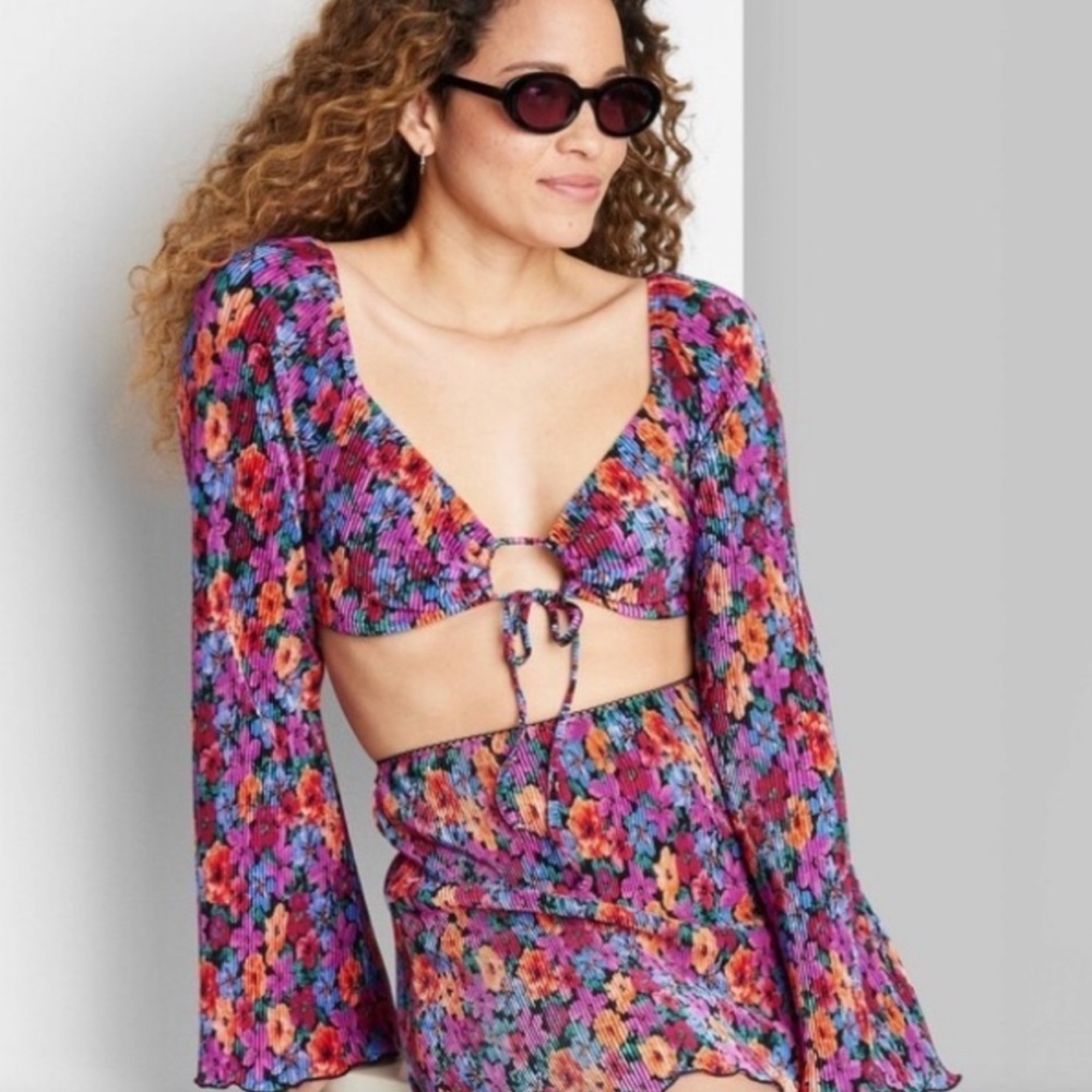 Wild Fable Floral Multicolor Crop Top and Skirt Set